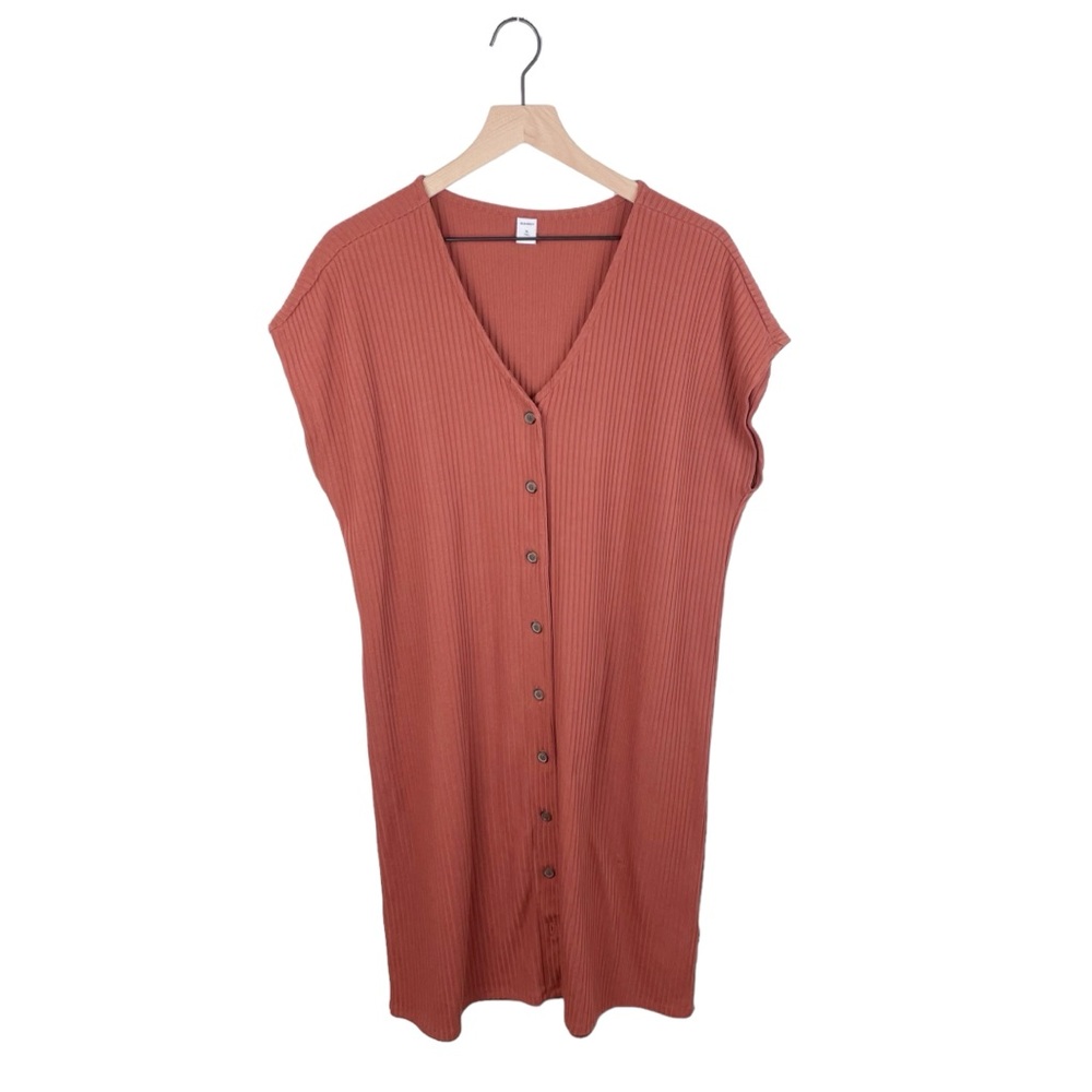 Old Navy Rust Button-Front Ribbed Dress - Picture 2 of 7